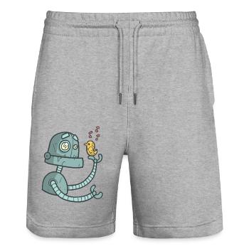 Roboter mit Vogel - Stanley/Stella Unisex Bio Joggingshorts Trainer  - Grau meliert - Vorne - Nik (191cm) & Marisol (170cm)