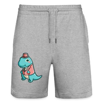 Hugadino gentleman Dino, mignon dinosaure - Short de jogging bio TRAINER Stanley/Stella unisexe - gris chiné - Devant - Nik (191cm) & Marisol (170cm)