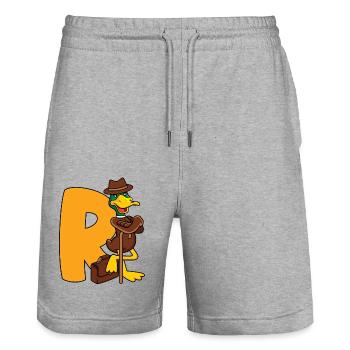 Rente Ente R Rentner Rentnerin Ruhestand Geschenk - Stanley/Stella Unisex Bio Joggingshorts Trainer  - Grau meliert - Vorne - Nik (191cm) & Marisol (170cm)