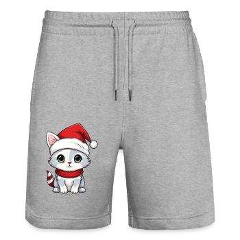 Cat Christmas Christmas Cat Cute Merry Catmas - Stanley/Stella Trainer Unisex Organic Jogging Shorts - heather grey - Front - Nik (191cm) & Marisol (170cm)