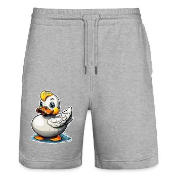 Gummiente / Badeente / Wasser / Badewanne - Stanley/Stella Unisex Bio Joggingshorts Trainer  - Grau meliert - Vorne - Nik (191cm) & Marisol (170cm)