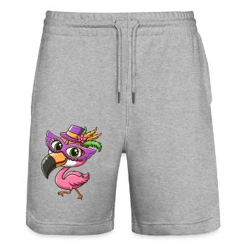 Mardi Gras Comic Flamingo - Stanley/Stella Trainer Unisex Organic Jogging Shorts - heather grey - Front - Nik (191cm) & Marisol (170cm)