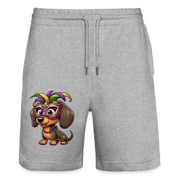 Mardi Gras Dackel, Bunter Hund - Stanley/Stella Unisex Bio Joggingshorts Trainer  - Grau meliert - Vorne - Nik (191cm) & Marisol (170cm)