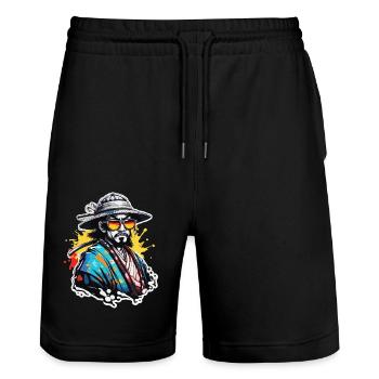 Samurai / Japanese / Harakiri / Katana / Man - Stanley/Stella Trainer Unisex Organic Jogging Shorts - black - Front - Nik (191cm) & Marisol (170cm)