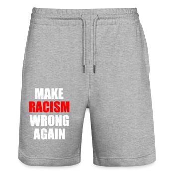 make racism wrong again - Short de jogging bio TRAINER Stanley/Stella unisexe - gris chiné - Devant - Nik (191cm) & Marisol (170cm)