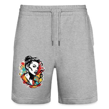 Rockabilly / Pin-up Girl / Frauenpower / 50er - Stanley/Stella Unisex Bio Joggingshorts Trainer  - Grau meliert - Vorne - Nik (191cm) & Marisol (170cm)