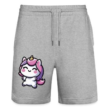 adorable conception de licorne kawaii - Short de jogging bio TRAINER Stanley/Stella unisexe - gris chiné - Devant - Nik (191cm) & Marisol (170cm)