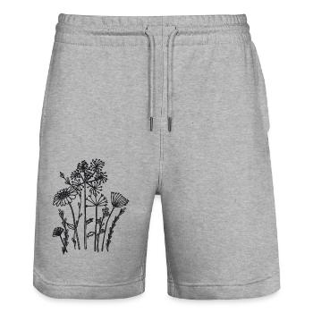 Dried flowers black - Stanley/Stella Trainer Unisex Organic Jogging Shorts - heather grey - Front - Nik (191cm) & Marisol (170cm)