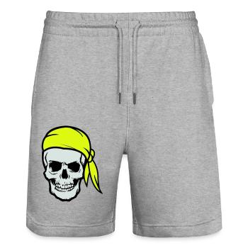 skull pirat ahoi - Stanley/Stella Unisex Bio Joggingshorts Trainer  - Grau meliert - Vorne - Nik (191cm) & Marisol (170cm)