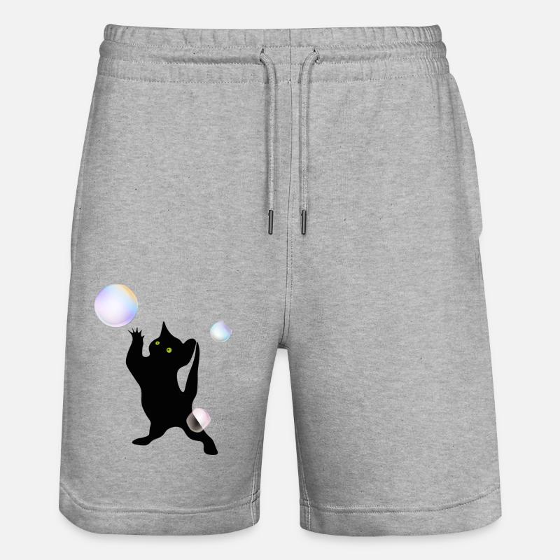 Katze entdeckt Blasen - Stanley/Stella Unisex Bio Joggingshorts Trainer  - Grau meliert