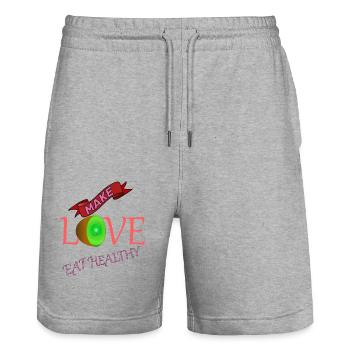 Amour, Amis, Famille, Partenaires, Bonheur, Vie, En bonne santé - Short de jogging bio TRAINER Stanley/Stella unisexe - gris chiné - Devant - Nik (191cm) & Marisol (170cm)