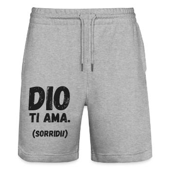 Gott liebt dich. Lächeln! - Stanley/Stella Unisex Bio Joggingshorts Trainer  - Grau meliert - Vorne - Nik (191cm) & Marisol (170cm)