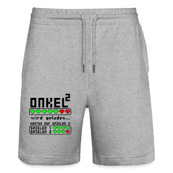 Onkel Hoch 2 zum zweiten mal Zwei Enkelkinder - Stanley/Stella Unisex Bio Joggingshorts Trainer  - Grau meliert - Vorne - Nik (191cm) & Marisol (170cm)