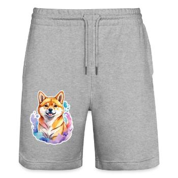 Aquarelles Shiba Inu - Short de jogging bio TRAINER Stanley/Stella unisexe - gris chiné - Devant - Nik (191cm) & Marisol (170cm)