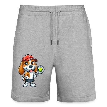 Lustiger Hund Beagle Tennis Comic Tennisspieler - Stanley/Stella Unisex Bio Joggingshorts Trainer  - Grau meliert - Vorne - Nik (191cm) & Marisol (170cm)