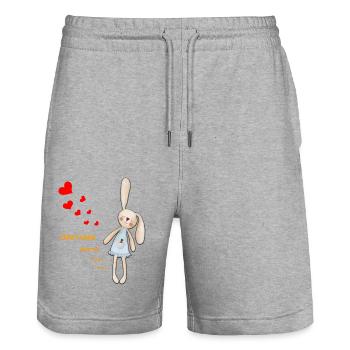 Jamais sans mon doudou - Short de jogging bio TRAINER Stanley/Stella unisexe - gris chiné - Devant - Nik (191cm) & Marisol (170cm)