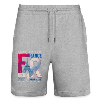 URBAN FR - Short de jogging bio TRAINER Stanley/Stella unisexe - gris chiné - Devant - Nik (191cm) & Marisol (170cm)