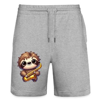 Faultier Saxofon Saxofonist Musiker Jazz Musik - Stanley/Stella Unisex Bio Joggingshorts Trainer  - Grau meliert - Vorne - Nik (191cm) & Marisol (170cm)