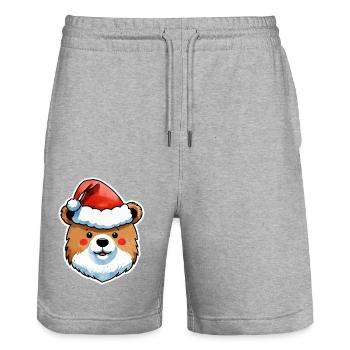 Dessin de Noël Ours - Short de jogging bio TRAINER Stanley/Stella unisexe - gris chiné - Devant - Nik (191cm) & Marisol (170cm)