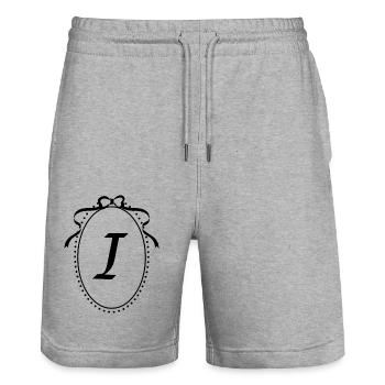 Vintage Letter i Ribbon - Gift Idea - Stanley/Stella Trainer Unisex Organic Jogging Shorts - heather grey - Front - Nik (191cm) & Marisol (170cm)