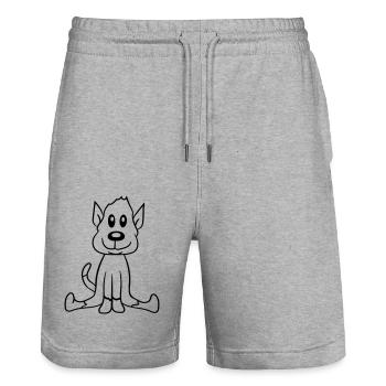 chien assis mignon petit chiot heureux animal de compagnie - Short de jogging bio TRAINER Stanley/Stella unisexe - gris chiné - Devant - Nik (191cm) & Marisol (170cm)
