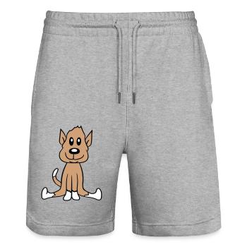 chien assis mignon petit chiot heureux animal de compagnie - Short de jogging bio TRAINER Stanley/Stella unisexe - gris chiné - Devant - Nik (191cm) & Marisol (170cm)
