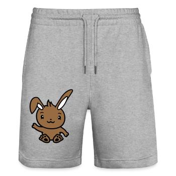 Rabbit waving friendly greeting hand waving hello - Stanley/Stella Trainer Unisex Organic Jogging Shorts - heather grey - Front - Nik (191cm) & Marisol (170cm)