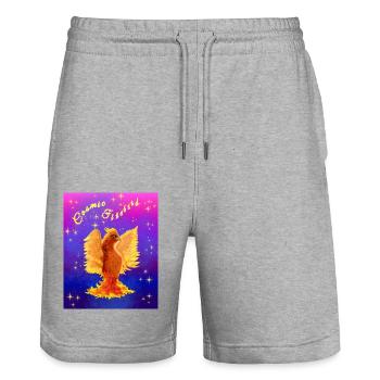 Un cyber-oiseau cosmique orange - Short de jogging bio TRAINER Stanley/Stella unisexe - gris chiné - Devant - Nik (191cm) & Marisol (170cm)