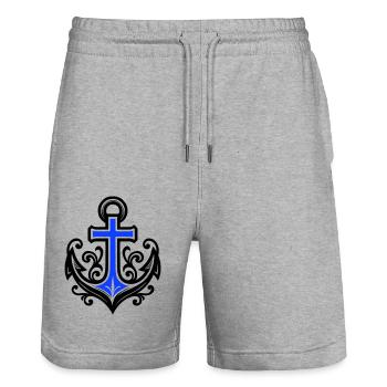 Anchor Symbol Cross - Stanley/Stella Trainer Unisex Organic Jogging Shorts - heather grey - Front - Nik (191cm) & Marisol (170cm)