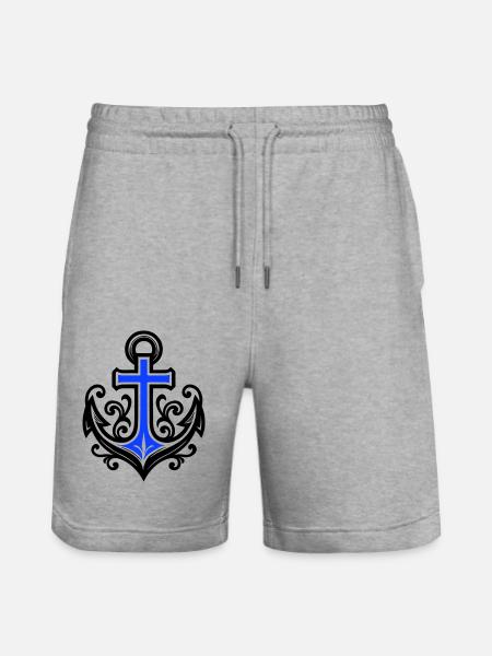 Anchor Symbol Cross - Stanley/Stella Trainer Unisex Organic Jogging Shorts - heather grey