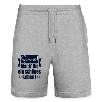 LEBENSWEISHEITEN SPRÜCHE - SERVUS BEGRÜßUNG - Stanley/Stella Unisex Bio Joggingshorts Trainer  - Grau meliert - Vorne - Nik (191cm) & Marisol (170cm)