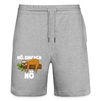 Faultier Nö, einfach Nö - Spruch - Stanley/Stella Unisex Bio Joggingshorts Trainer  - Grau meliert - Vorne - Nik (191cm) & Marisol (170cm)