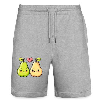 Birne Paar Liebe Herz Lustig - Stanley/Stella Unisex Bio Joggingshorts Trainer  - Grau meliert - Vorne - Nik (191cm) & Marisol (170cm)