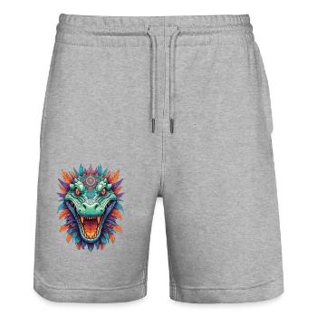 Krokodil Mandala Tiergeist Traumfänger Design - Stanley/Stella Unisex Bio Joggingshorts Trainer  - Grau meliert - Vorne - Nik (191cm) & Marisol (170cm)