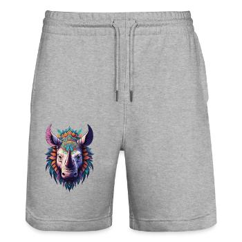 Rhinoceros Mandala Dream Catcher Design - Stanley/Stella Trainer Unisex Organic Jogging Shorts - heather grey - Front - Nik (191cm) & Marisol (170cm)