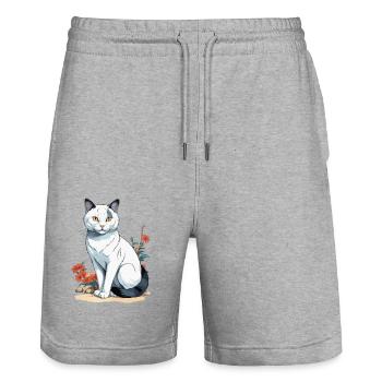 Domestic Cats, Owner, Cute Cat, Cats, Lady - Stanley/Stella Trainer Unisex Organic Jogging Shorts - heather grey - Front - Nik (191cm) & Marisol (170cm)