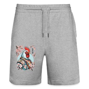 Chickens Samurai Retro Vintage Aesthetic Design - Stanley/Stella Trainer Unisex Organic Jogging Shorts - heather grey - Front - Nik (191cm) & Marisol (170cm)