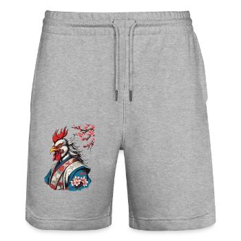 Samurai Hahn im Ukiyo-e Stil Retro Design - Stanley/Stella Unisex Bio Joggingshorts Trainer  - Grau meliert - Vorne - Nik (191cm) & Marisol (170cm)