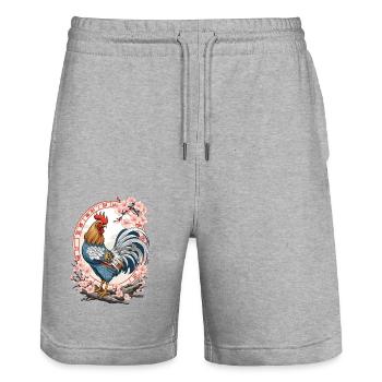Asian With Cherry Blossoms Aesthetic - Stanley/Stella Trainer Unisex Organic Jogging Shorts - heather grey - Front - Nik (191cm) & Marisol (170cm)