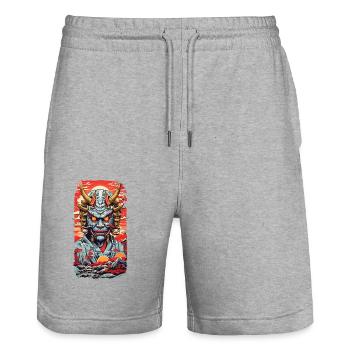 Aesthetics Yokai Oni Ukiyo-E Japanese Demon Style - Stanley/Stella Trainer Unisex Organic Jogging Shorts - heather grey - Front - Nik (191cm) & Marisol (170cm)