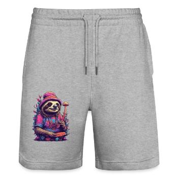 Faultier Psychedelic Art Wald Pilze Musik Festival - Stanley/Stella Unisex Bio Joggingshorts Trainer  - Grau meliert - Vorne - Nik (191cm) & Marisol (170cm)