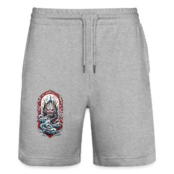 Seeungeheuer Ästhetik Yokai Japanischer Dämon - Stanley/Stella Unisex Bio Joggingshorts Trainer  - Grau meliert - Vorne - Nik (191cm) & Marisol (170cm)