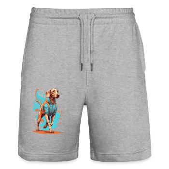 Braque de Weimar Streetwear Jogging Esthétique Fitness - Short de jogging bio TRAINER Stanley/Stella unisexe - gris chiné - Devant - Nik (191cm) & Marisol (170cm)