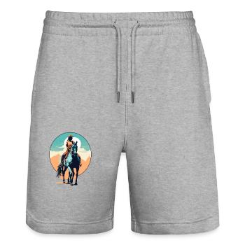 Aesthetic Horses Iconic Design Riders - Stanley/Stella Trainer Unisex Organic Jogging Shorts - heather grey - Front - Nik (191cm) & Marisol (170cm)