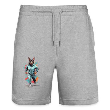 Doberman dog streetwear jogging aesthetic - Stanley/Stella Trainer Unisex Organic Jogging Shorts - heather grey - Front - Nik (191cm) & Marisol (170cm)