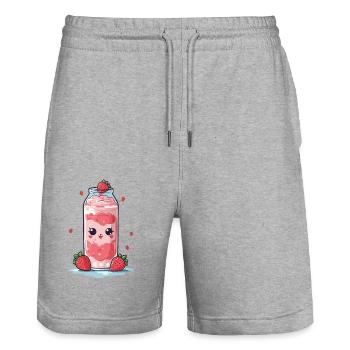 Raspberries Kawaii Anime Milkshake Fun - Stanley/Stella Trainer Unisex Organic Jogging Shorts - heather grey - Front - Nik (191cm) & Marisol (170cm)