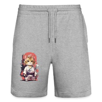 Kampfkunst Katze Karate Lustige Selbstverteidigung - Stanley/Stella Unisex Bio Joggingshorts Trainer  - Grau meliert - Vorne - Nik (191cm) & Marisol (170cm)