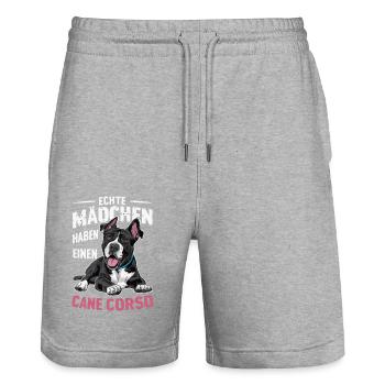 Hunde Cane Corso Italiano Hund - Stanley/Stella Unisex Bio Joggingshorts Trainer  - Grau meliert - Vorne - Nik (191cm) & Marisol (170cm)