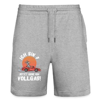 Birthday Gift 7 Years Children's Birthday - Stanley/Stella Trainer Unisex Organic Jogging Shorts - heather grey - Front - Nik (191cm) & Marisol (170cm)
