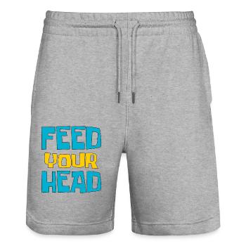 Feed your head - füttere Deinen Kopf - Stanley/Stella Trainer Unisex Organic Jogging Shorts - heather grey - Front - Nik (191cm) & Marisol (170cm)